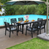 HDPE Outdoor Patio Dining Set with 6 Chairs - Weather-Resistant Black