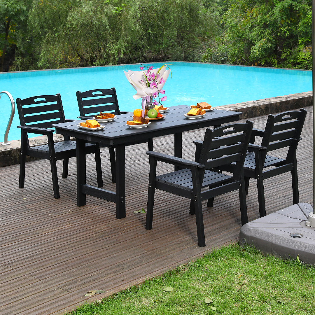 HDPE Outdoor Patio Dining Set with Table and Four Chairs - Black