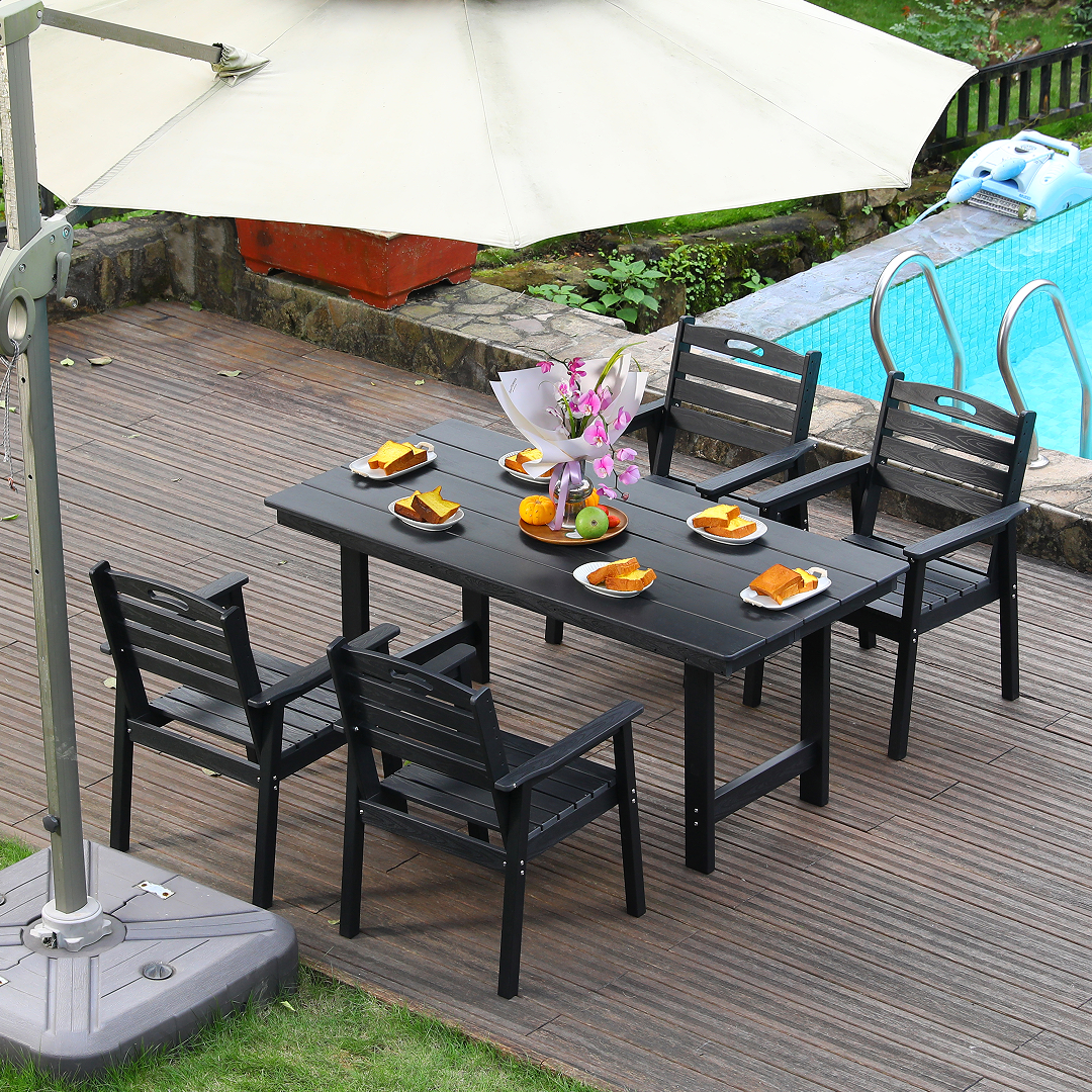 HDPE Outdoor Patio Dining Set with Table and Four Chairs - Black