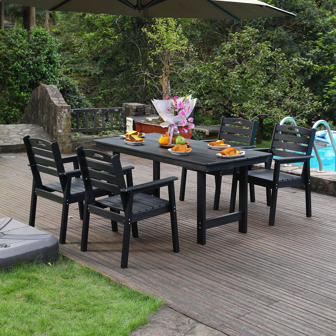 HDPE Outdoor Patio Dining Set with Table and Four Chairs - Black