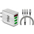 PBG 3 port LED Display Wall Charger and 3 in 1 Cable Bundle Silver