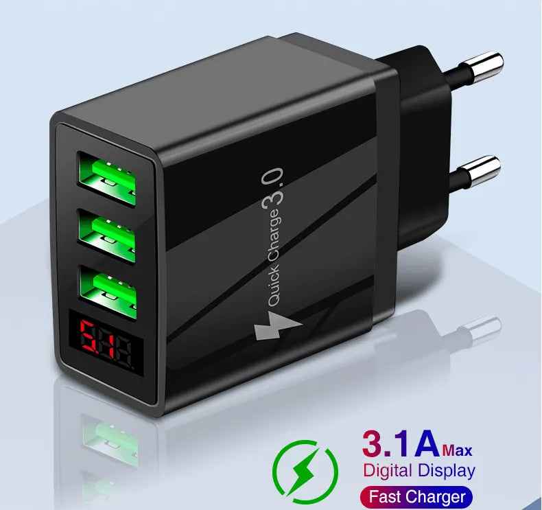 PBG 3 port LED Display Wall Charger and 3 in 1 Cable Bundle Silver