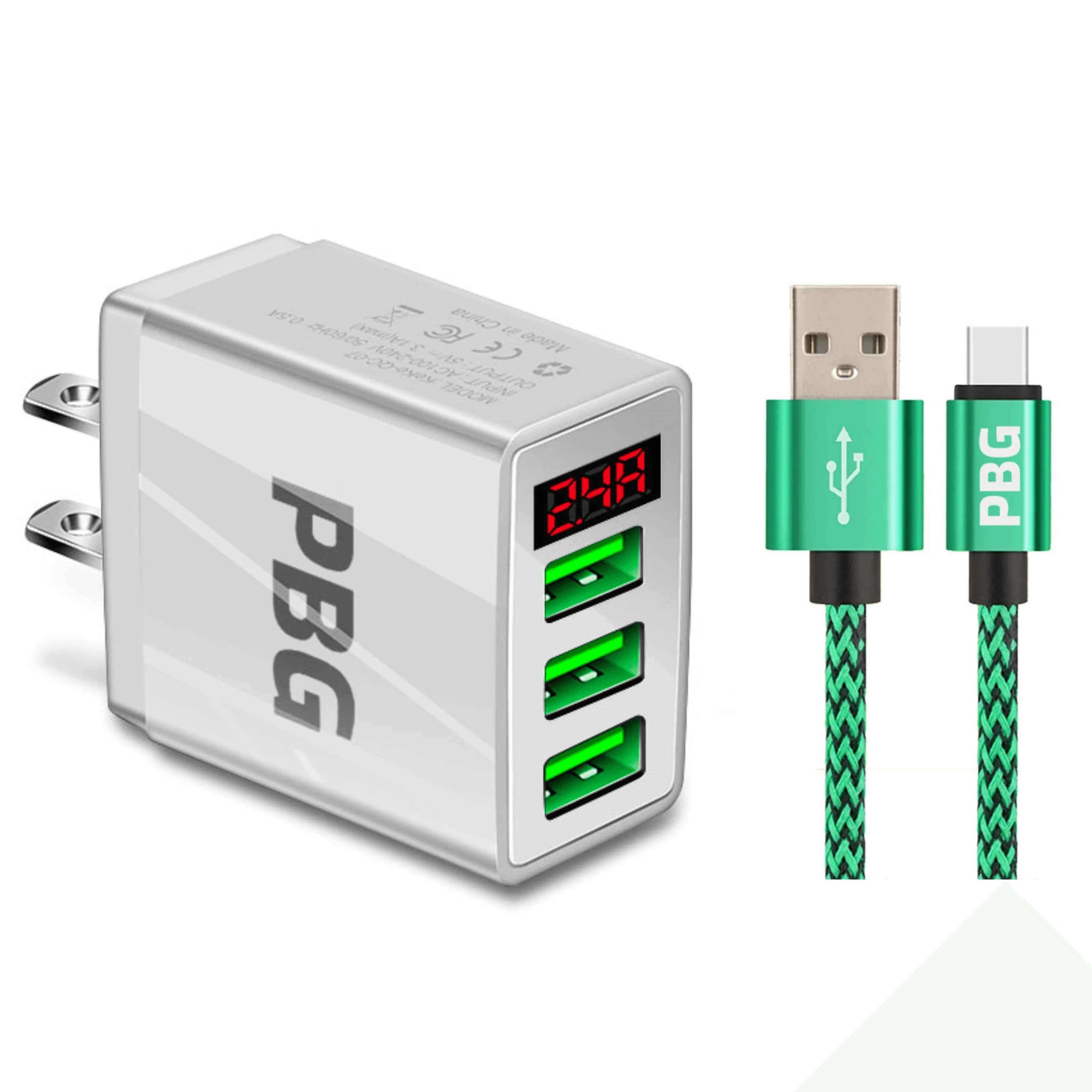 PBG 3 port LED Display Wall Charger and XL10FT Charger Compatible for Iphone Cable Bundle