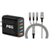 PBG Black 5-Port LED Wall Charger & QC 3-in-1 Nylon Braided Fast Charging Cable