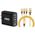 PBG Black 5-Port LED Wall Charger & QC 3-in-1 Nylon Braided Fast Charging Cable