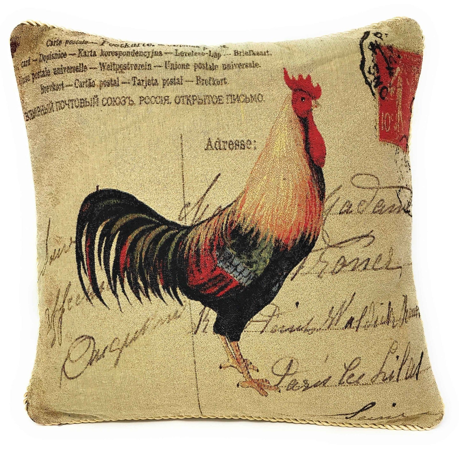 DaDa Bedding Set of 2-Pieces Glamorous Country Rooster Farmhouse Tapestry Throw Pillow Covers w/ Inserts - 18