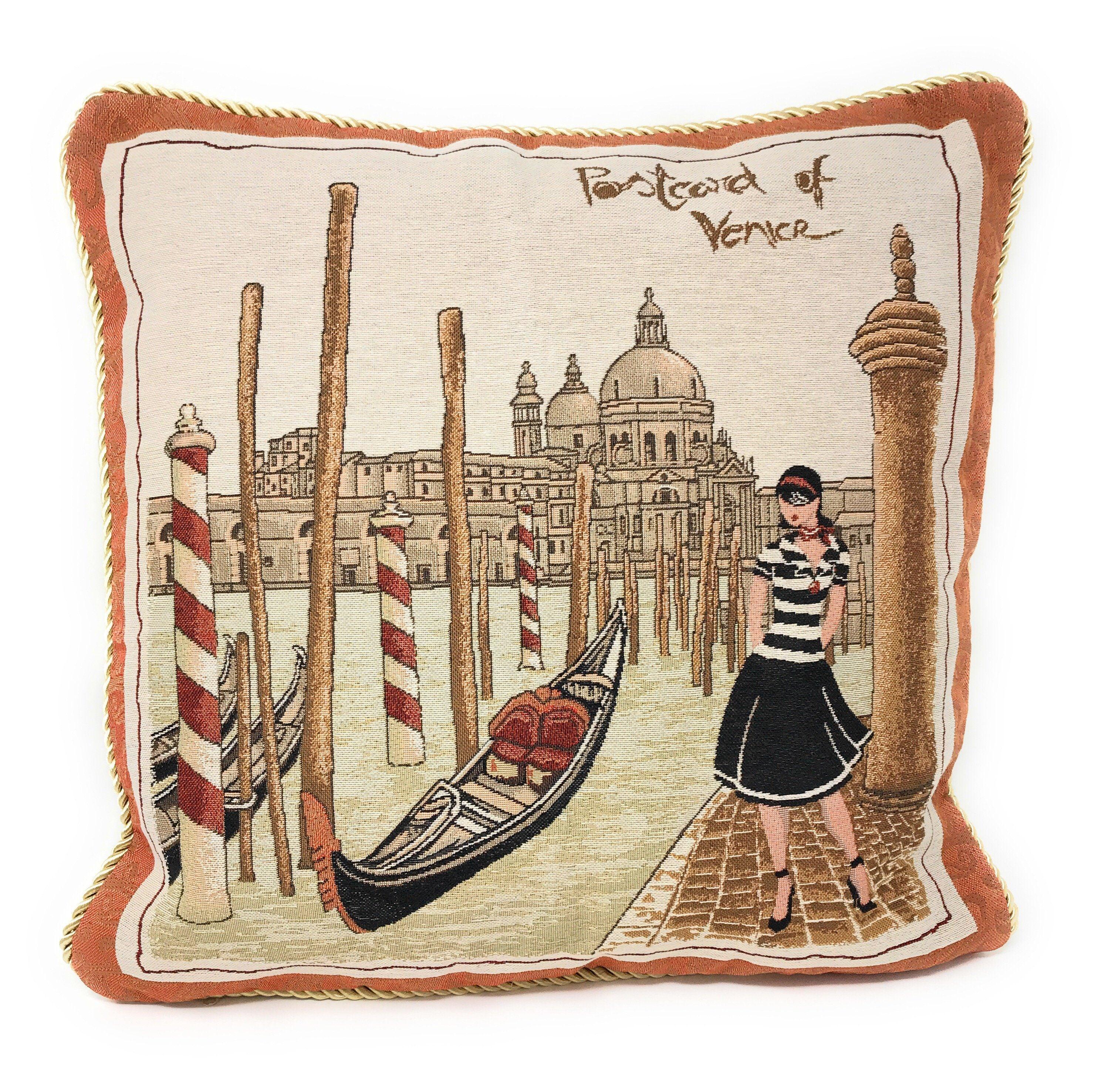 DaDa Bedding Set of 2-Pieces Postcard of Venice Tapestry Throw Pillow Covers w/ Inserts - 18" x 18"