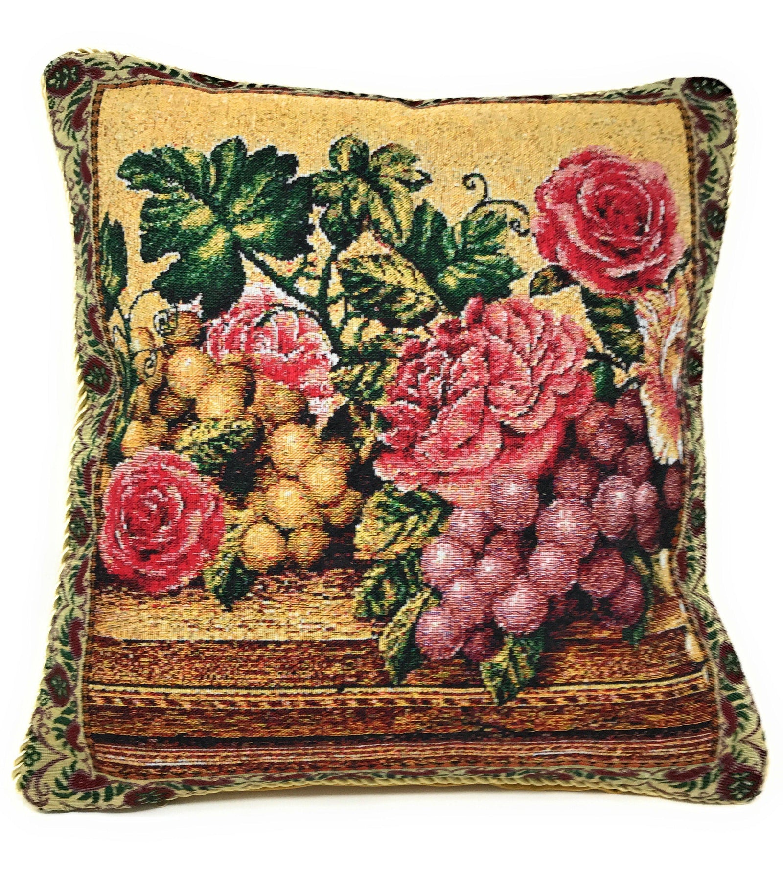 DaDa Bedding Set of 2-Pieces Parade Fruit & Roses Garden Tapestry Throw Pillow Covers w/ Inserts - 18
