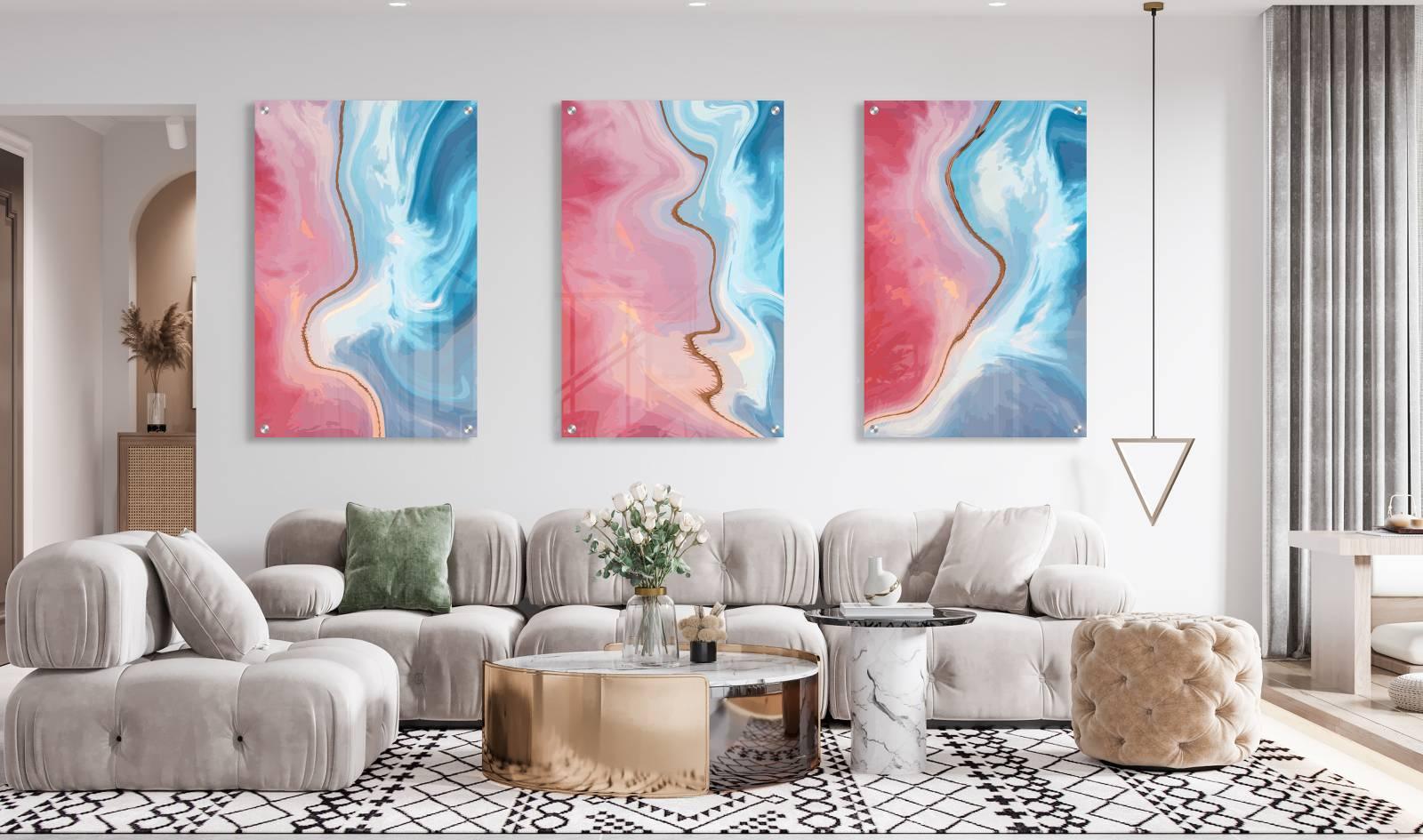 Pink and Blue Pattern Set of 3 Prints Modern Wall Art Modern Artwork