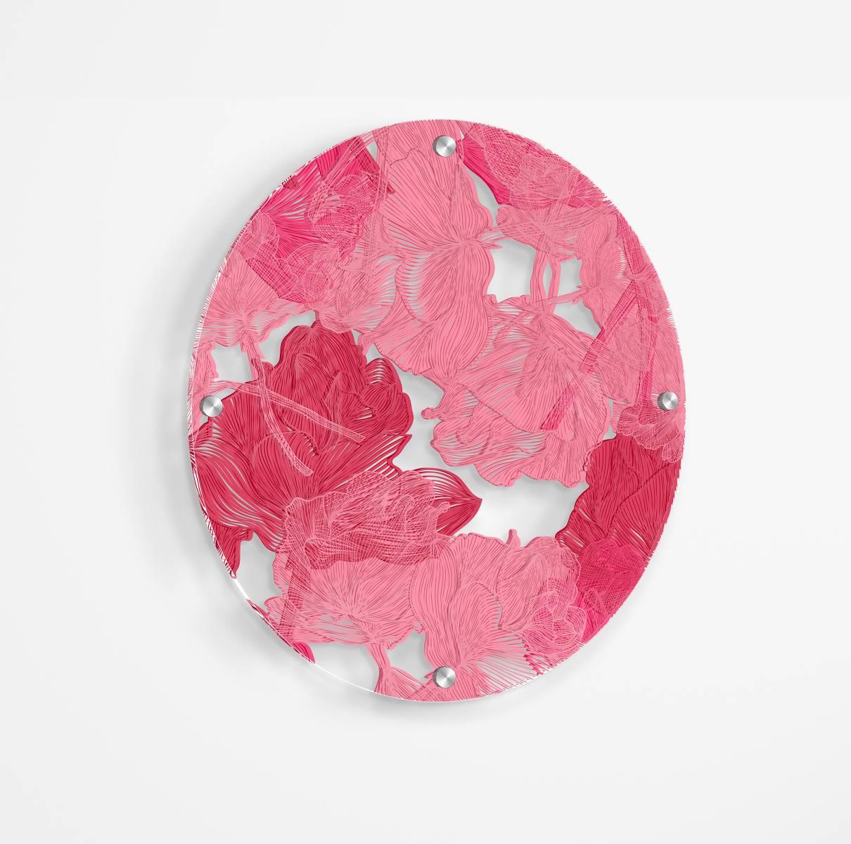 Pink Floral Pattern Printed Transparent Acrylic Circle