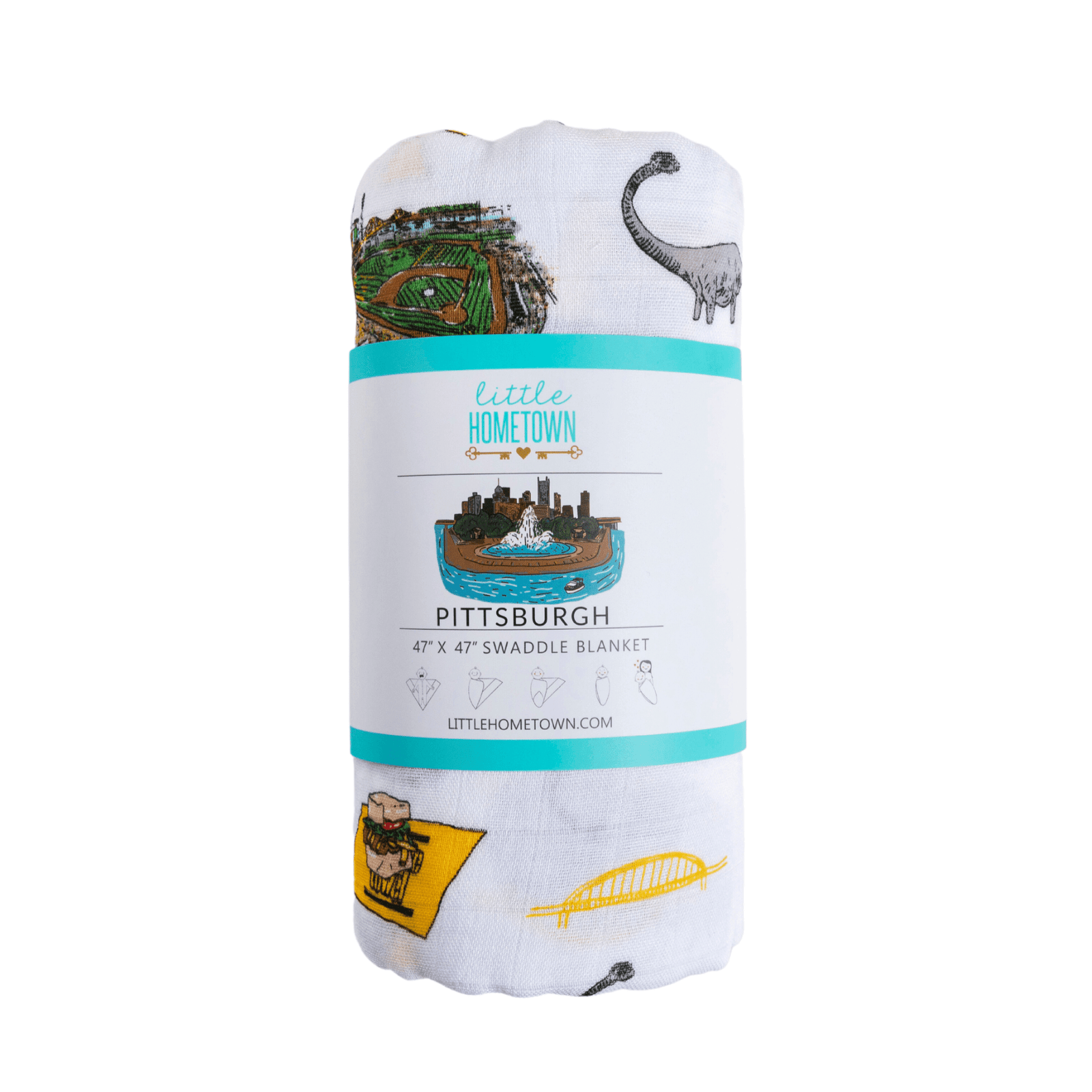 GiftSet: Pittsburgh Baby Muslin Swaddle Blanket and Burp Cloth/Bib Combo