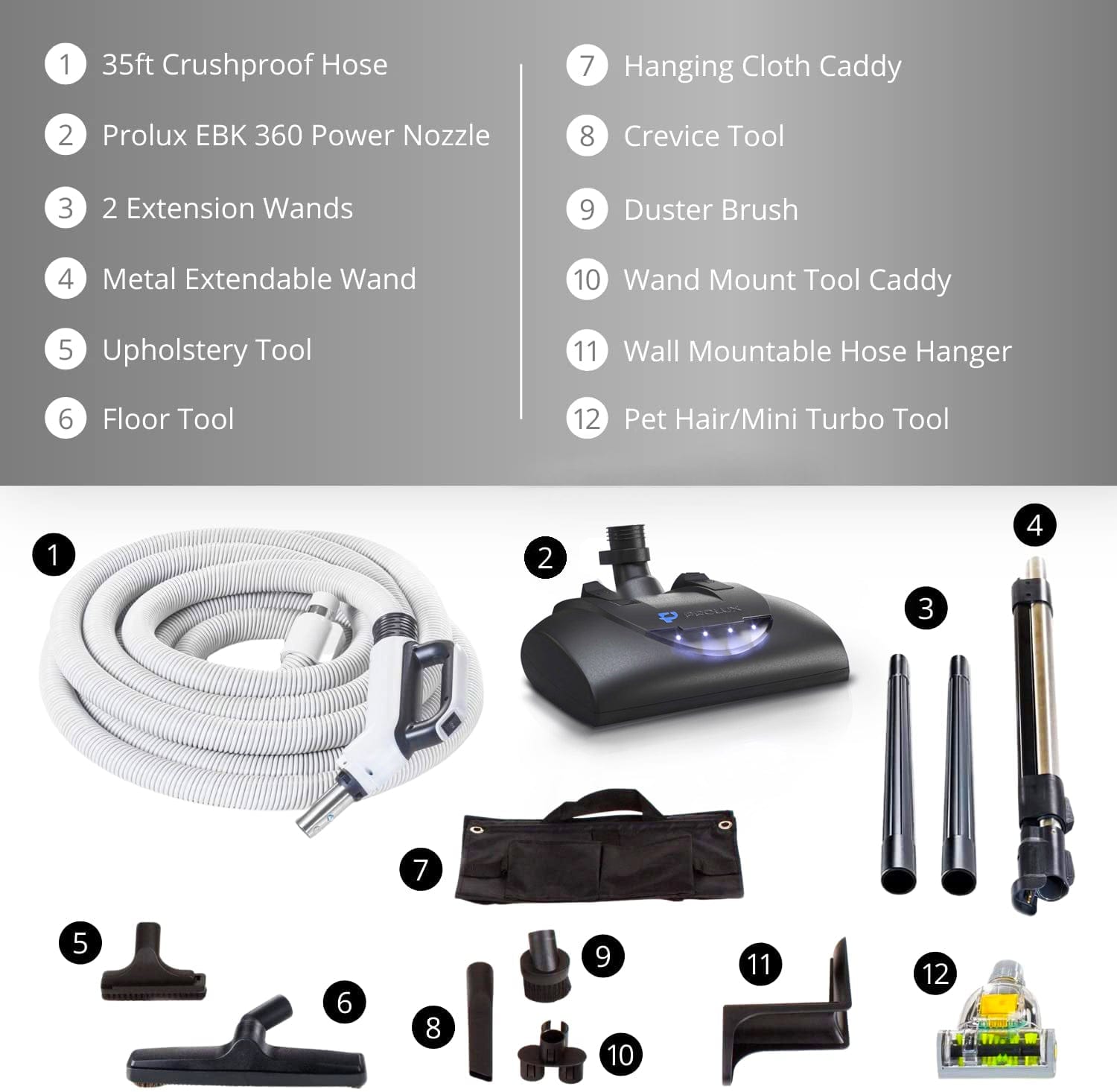 Premium Prolux 35 ft Universal Central Vacuum Hose Kit With Wessel Werk Power Nozzle