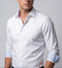 Kenneth// Cotton Knit-Stretch Button-Up Shirt With Contrast Details // White // Tailored Fit (Fitted)