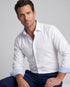 Kenneth// Cotton Knit-Stretch Button-Up Shirt With Contrast Details // White // Tailored Fit (Fitted)