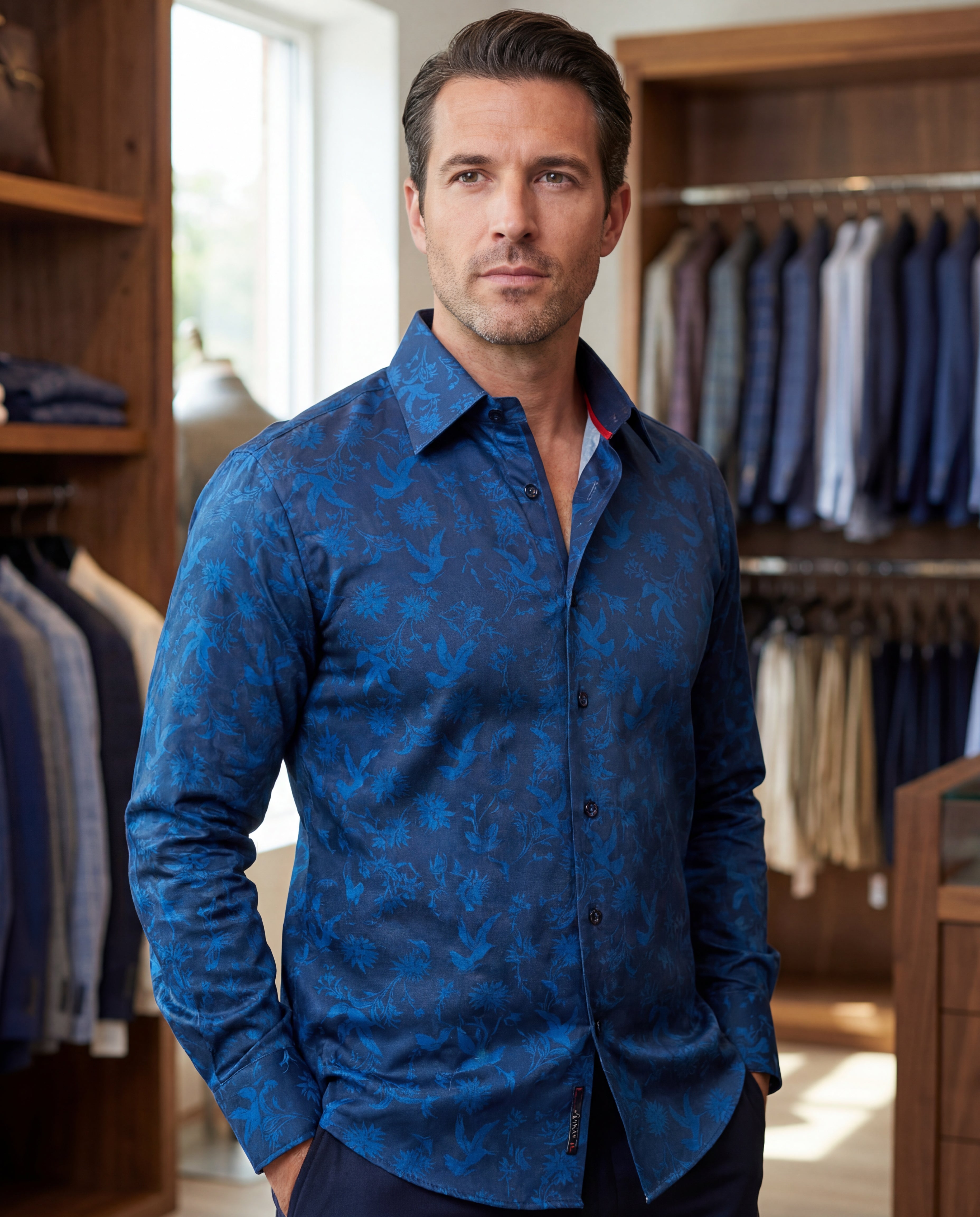 James  Button-Up Shirt With Contrast Details // Navy // Contemporary Fit (Regular)- final sale