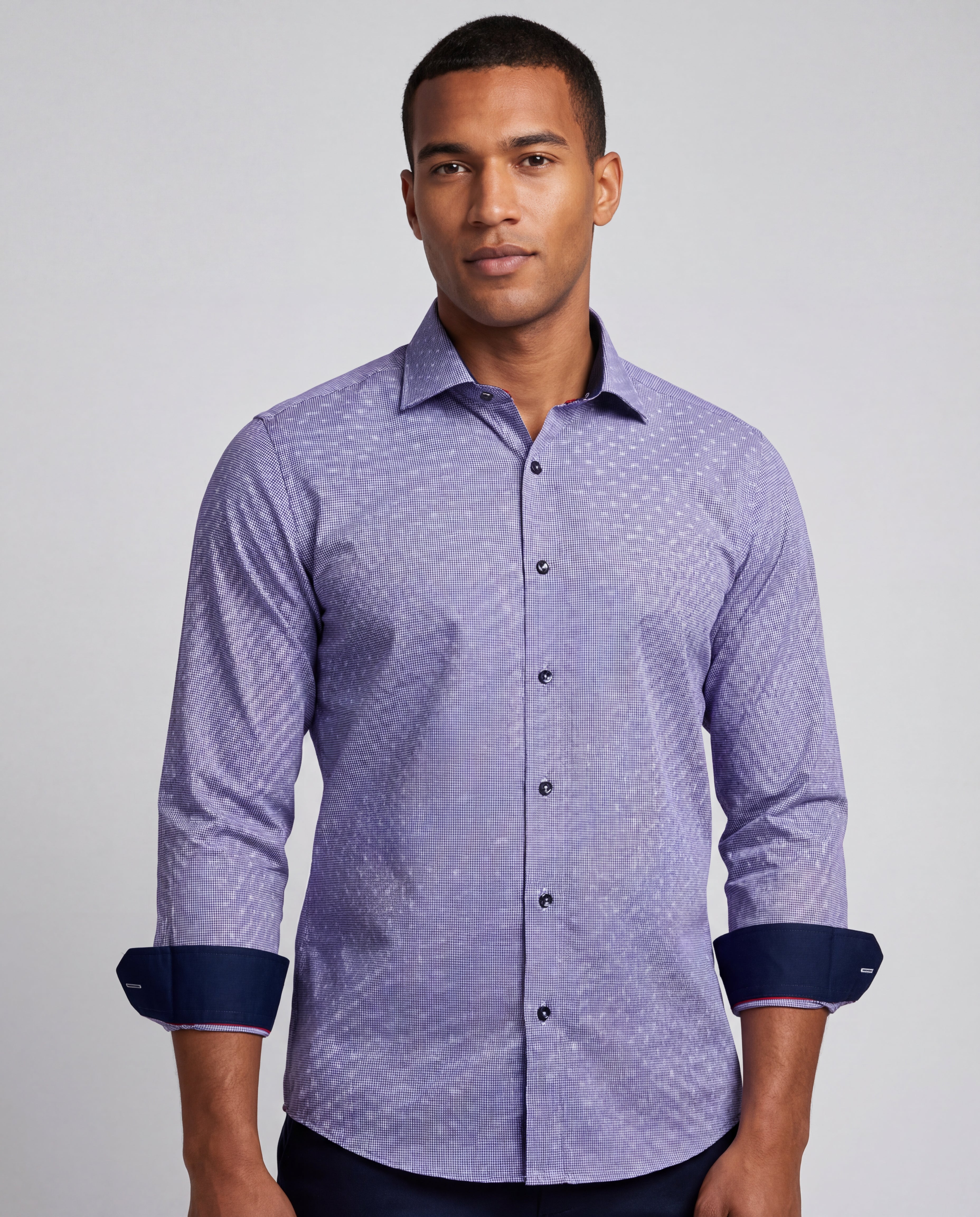 Long Sleeve Blue Shirt with contract trimming // Dual cuffs // contemporary fit