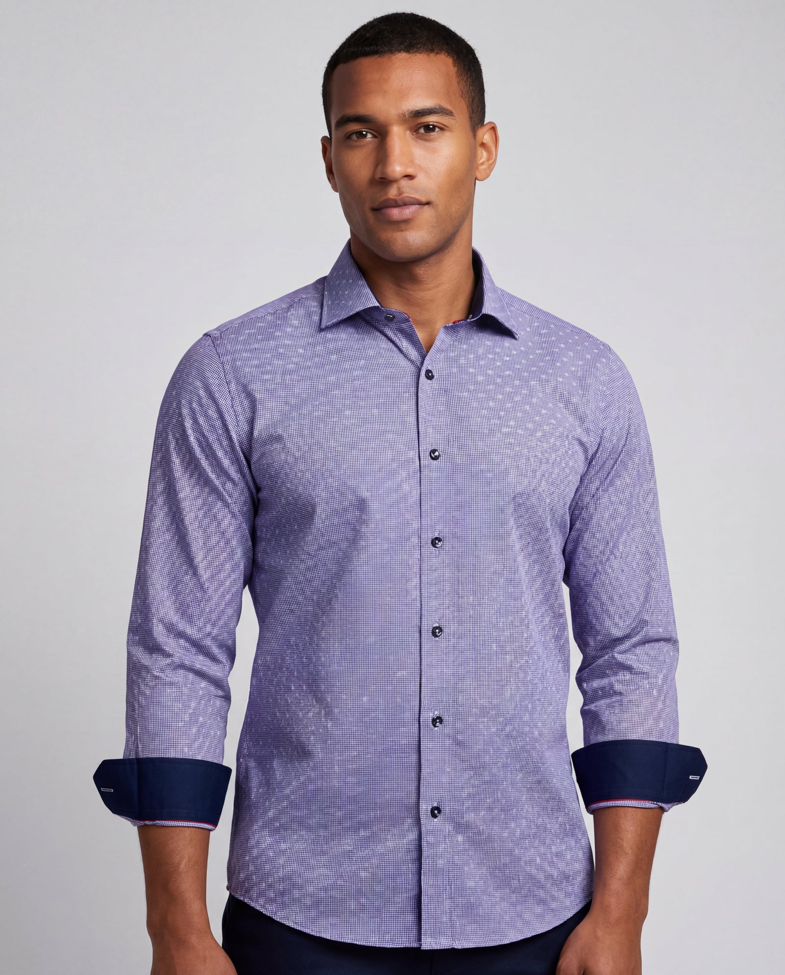 Long Sleeve Blue Shirt with contract trimming // Dual cuffs // contemporary fit