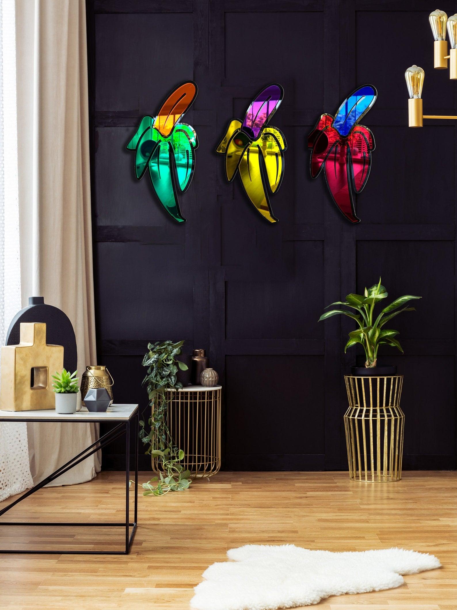 Pop Art Bananas Set of 3 Mirrored Acrylic Decor