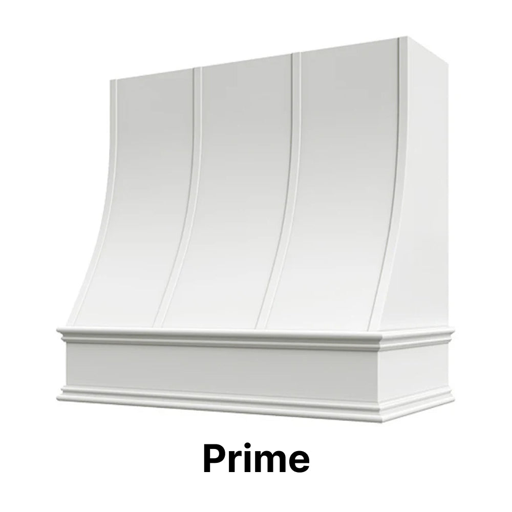Wood Range Hood With Sloped Strapped Front and Decorative Trim - 30