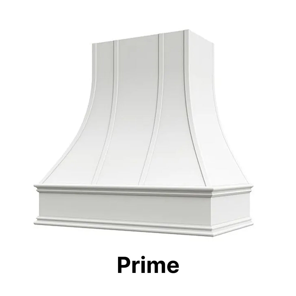Wood Range Hood With Curved Strapped Front and Decorative Trim - 30