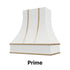 Wood Range Hood With Curved Front, Brass Strapping and Buttons - 30", 36", 42", 48", 54" and 60" Widths Available