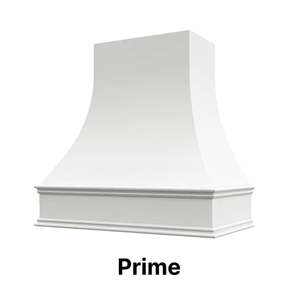Wood Range Hood With Curved Front and Decorative Trim - 30