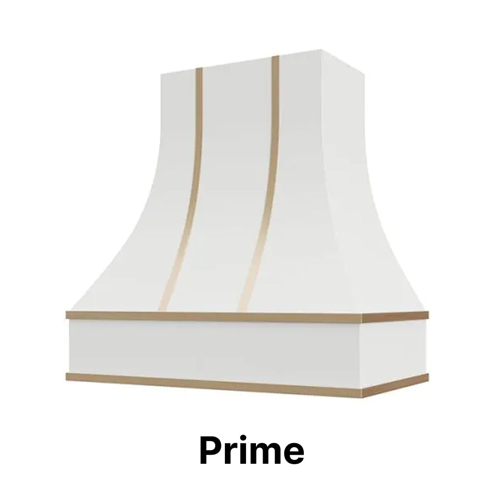 Wood Range Hood With Curved Front and Brass Strapping and Flat Trim - 30