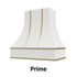 Wood Range Hood With Curved Front and Brass Strapping and Flat Trim - 30" 36" 42" 48" 54" and 60" Widths Available