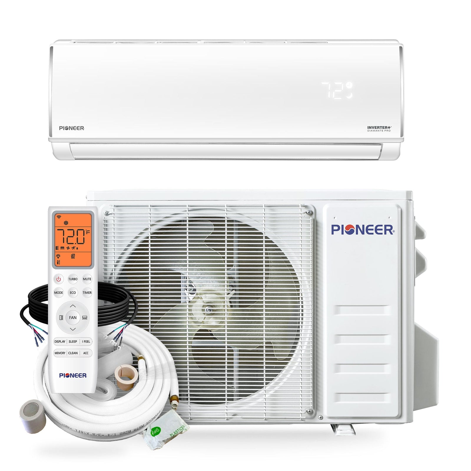 Pioneer® Diamante Pro™ 9,000 BTU 19 SEER2 115V High-Wall Ductless Mini-Split Air Conditioner Inverter Heat Pump with 16 Ft. Kit