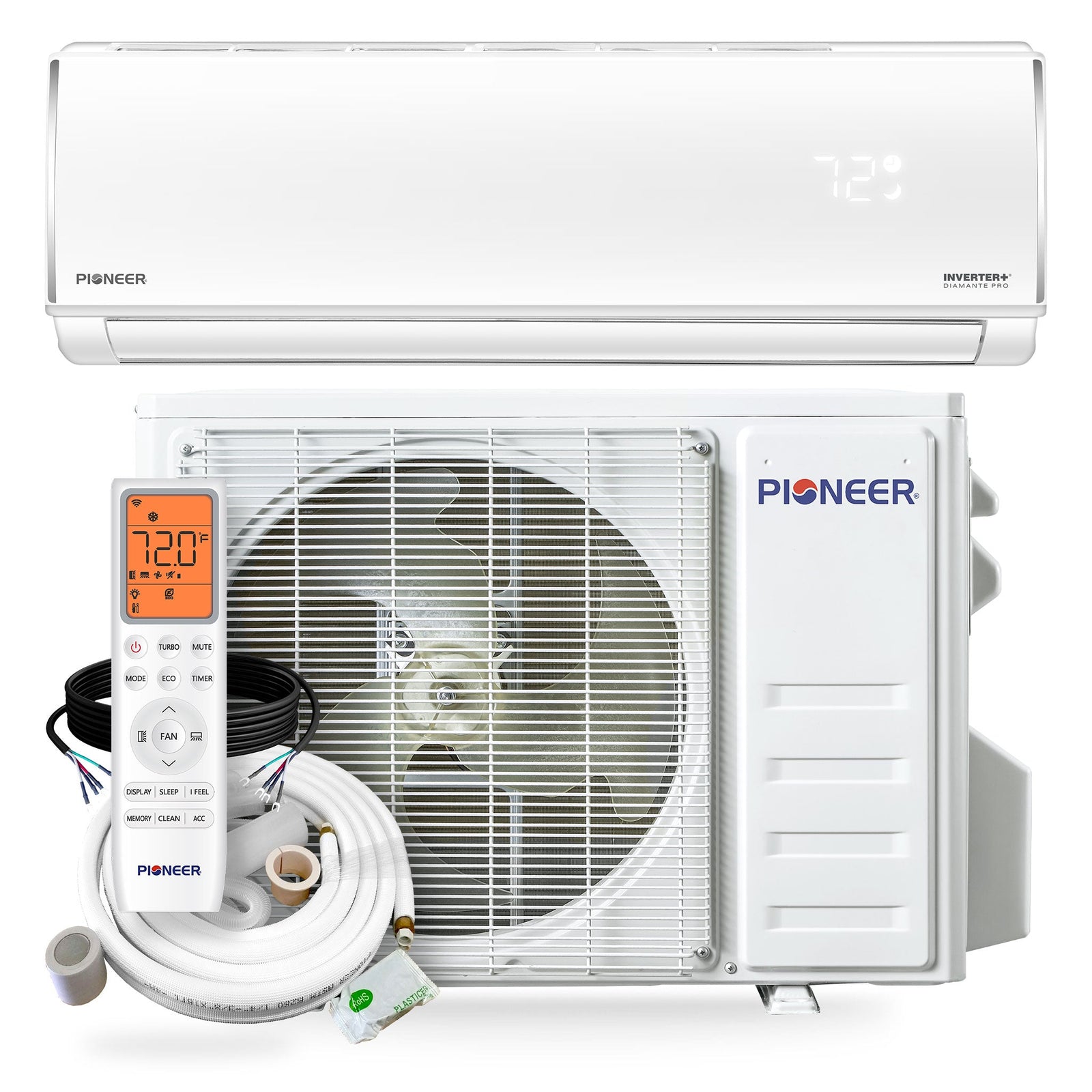 Pioneer® Diamante Pro™ 30,000 BTU 19 SEER2 230V High-Wall Ductless Mini-Split Air Conditioner Inverter Heat Pump with 16 Ft. Kit