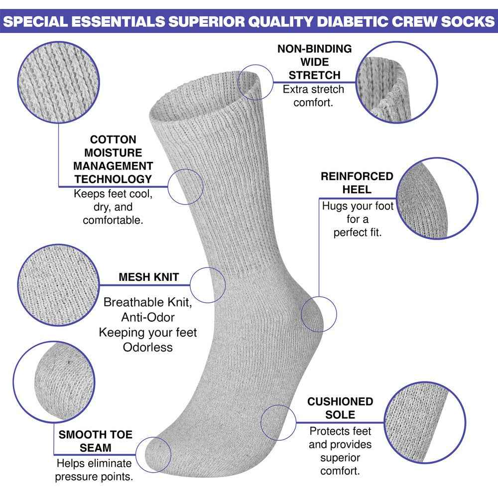 3-12 Pairs Health Circulatory Crew Cotton Diabetic Socks White 9-11 10-13 13-15