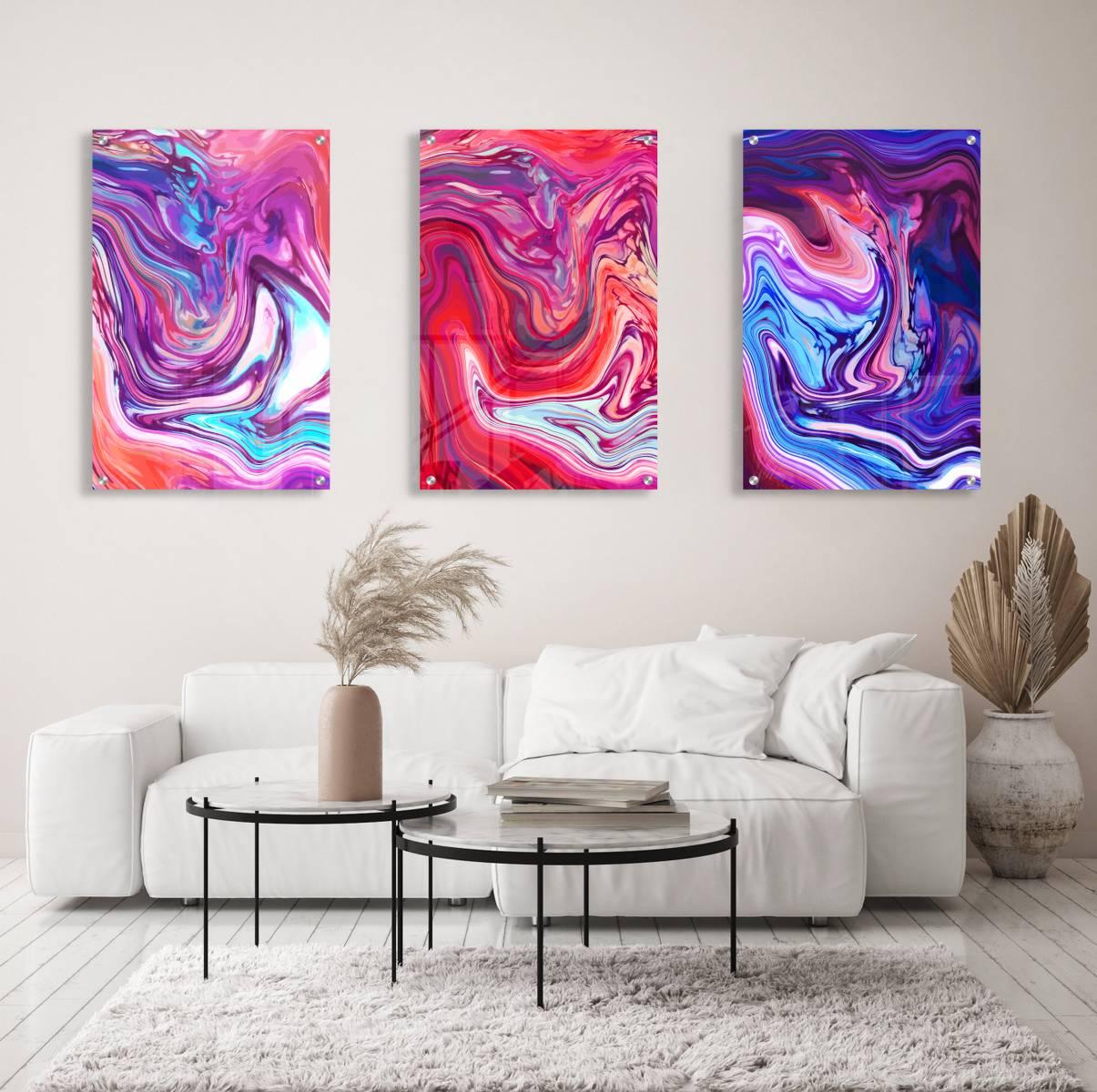 Purple and Pink  Decor Set of 3 Prints Modern Wall Art Modern Artwork