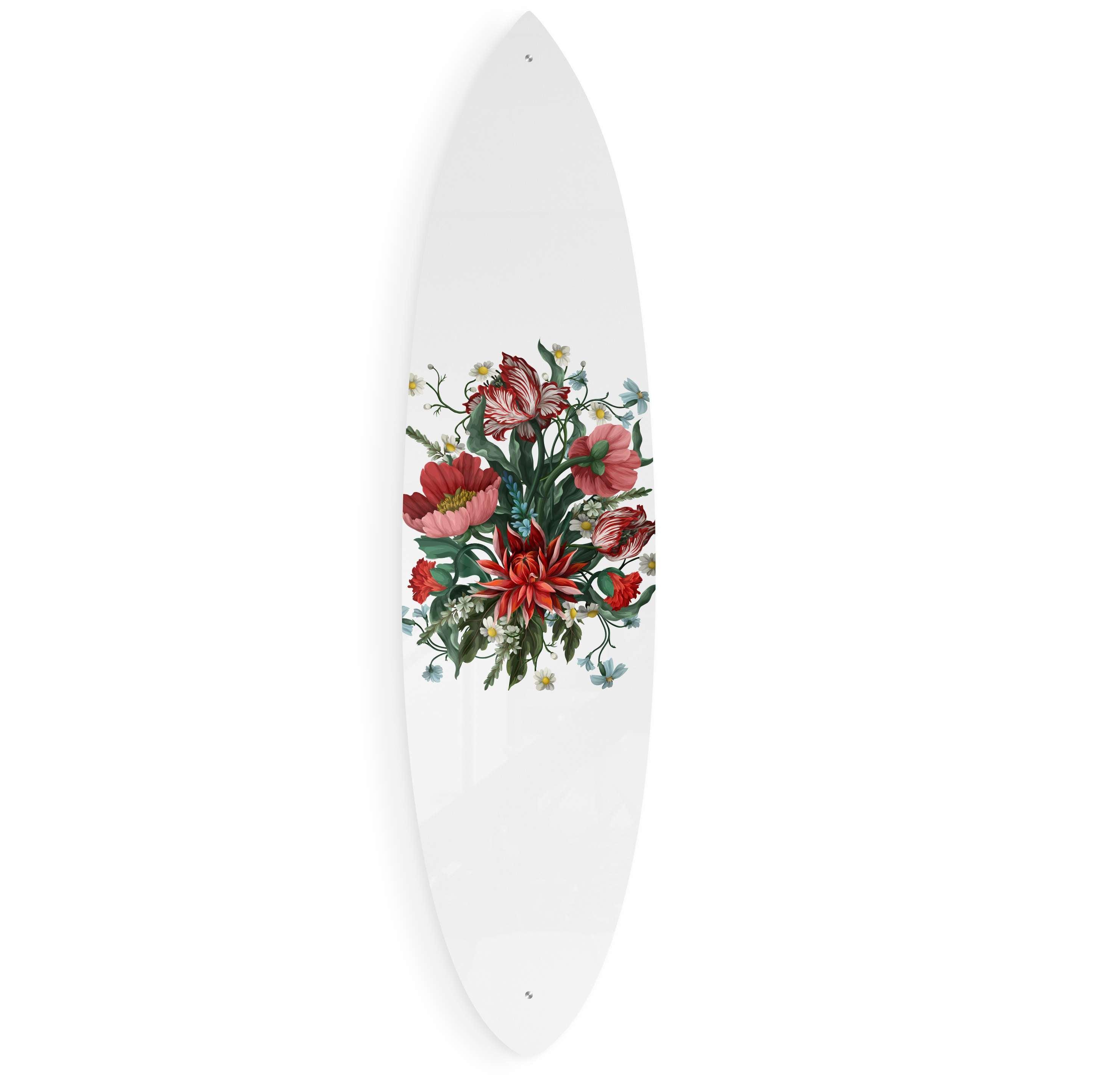 Red Flowers Acrylic Surfboard Wall Art