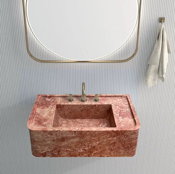 Red Travertine Rectangular Wall-mount Bathroom Sink (W)16