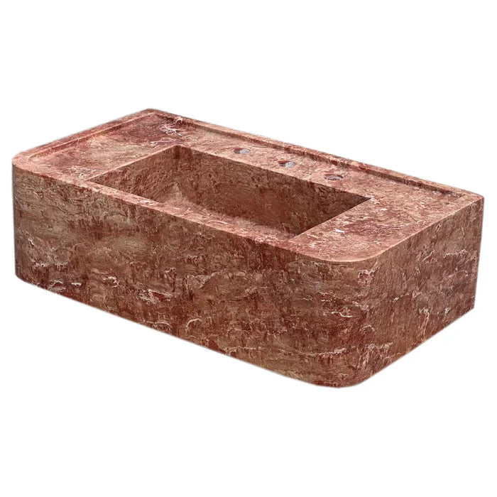 Red Travertine Rectangular Wall-mount Bathroom Sink (W)16