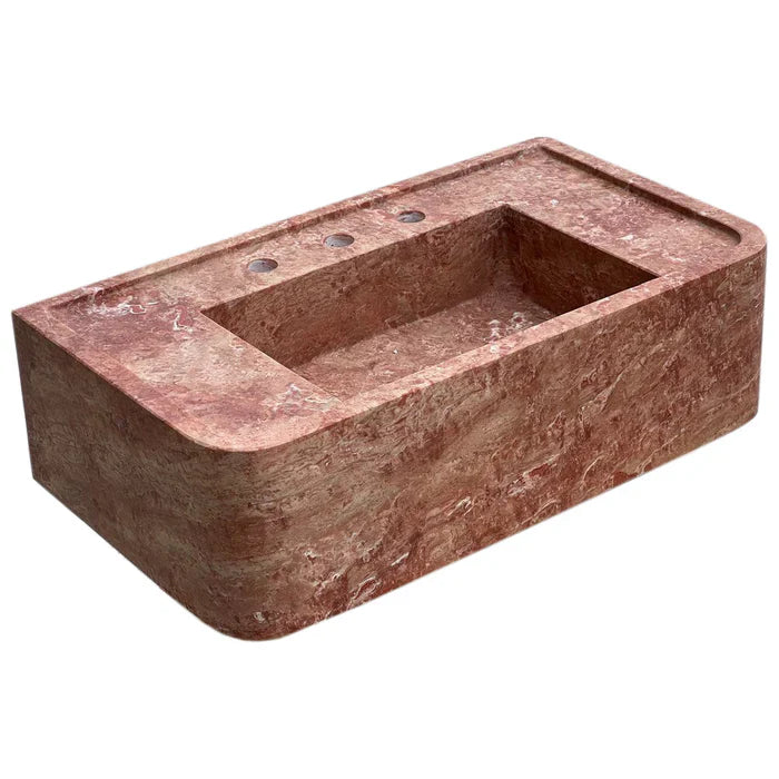 Red Travertine Rectangular Wall-mount Bathroom Sink (W)16