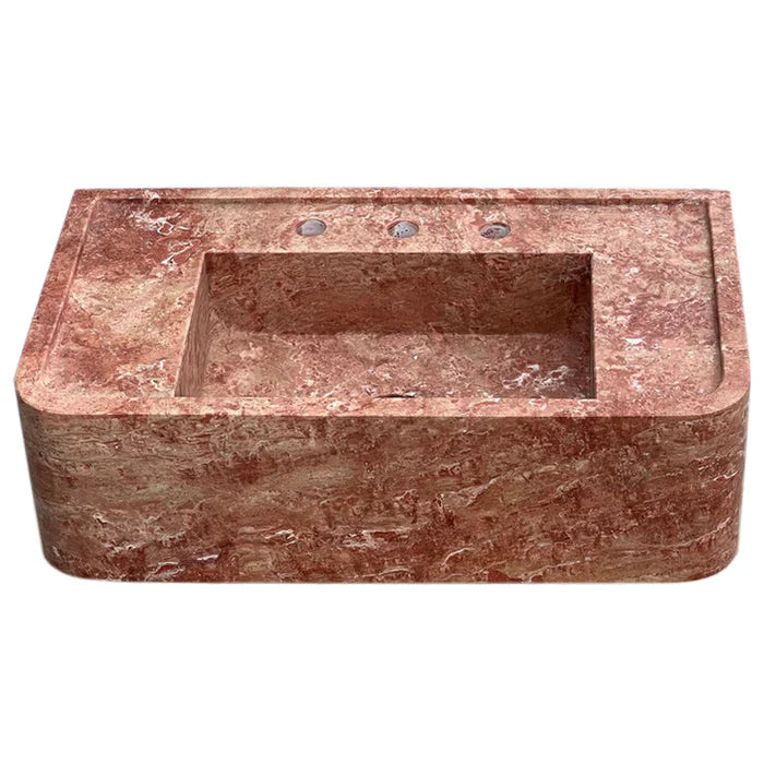 Red Travertine Rectangular Wall-mount Bathroom Sink (W)16