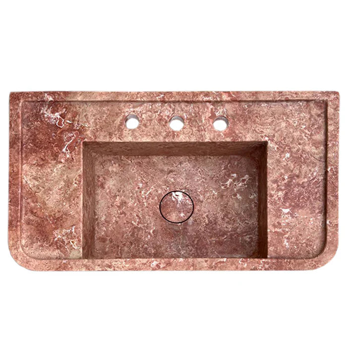Red Travertine Rectangular Wall-mount Bathroom Sink (W)16