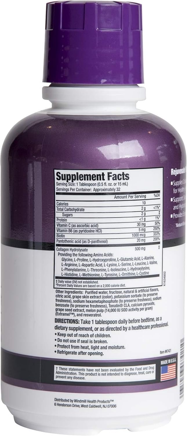 Rejuvicare Liquid Collagen Formula: Grape Flavor, 16 Fl Oz.