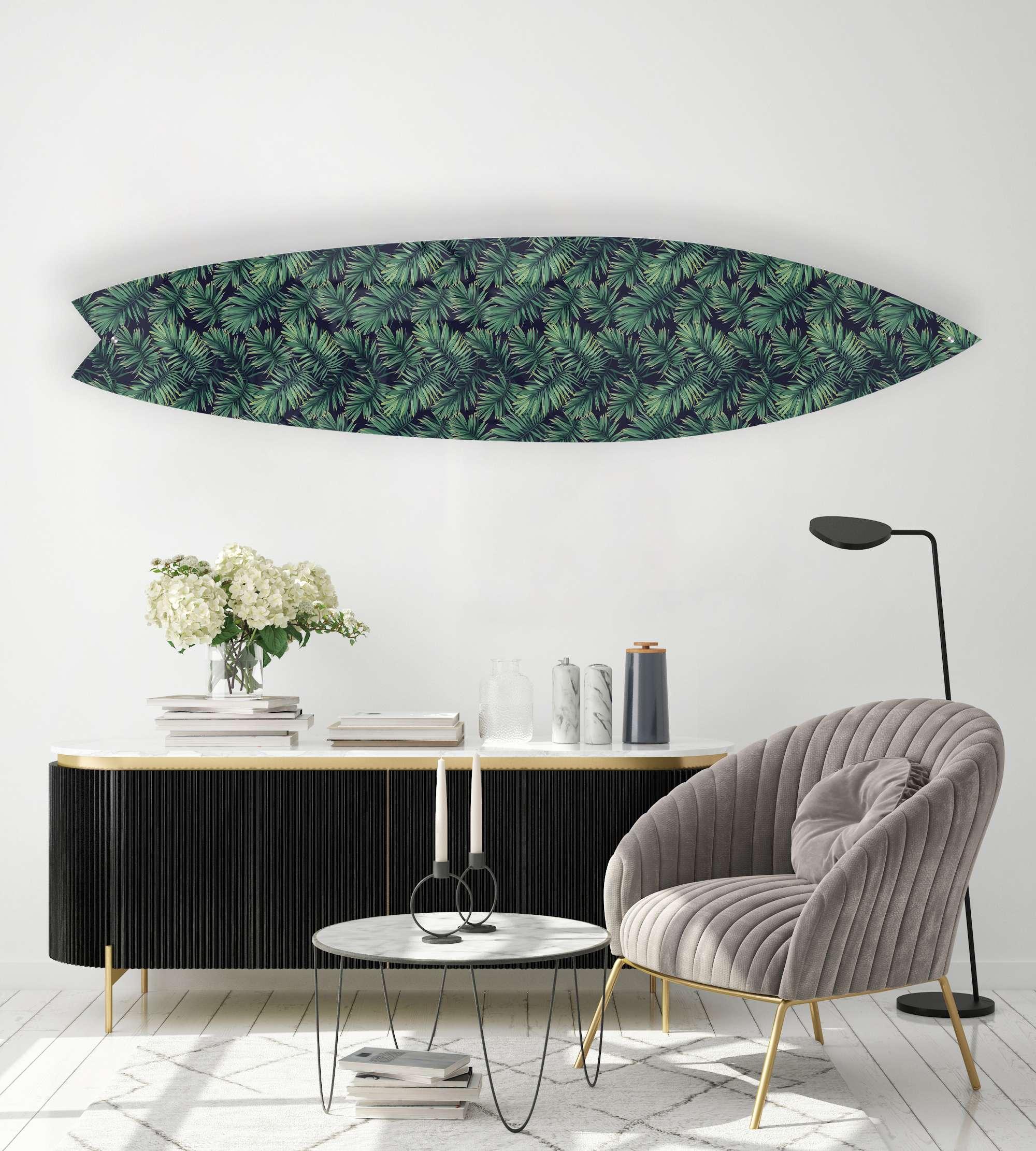 Retro Palm Leaves on Dark Acrylic Surfboard Wall Art