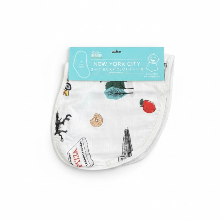 Gift Set: New York City Baby Muslin Swaddle Blanket and Burp Cloth/Bib Combo Extra Large Bamboo Cotton