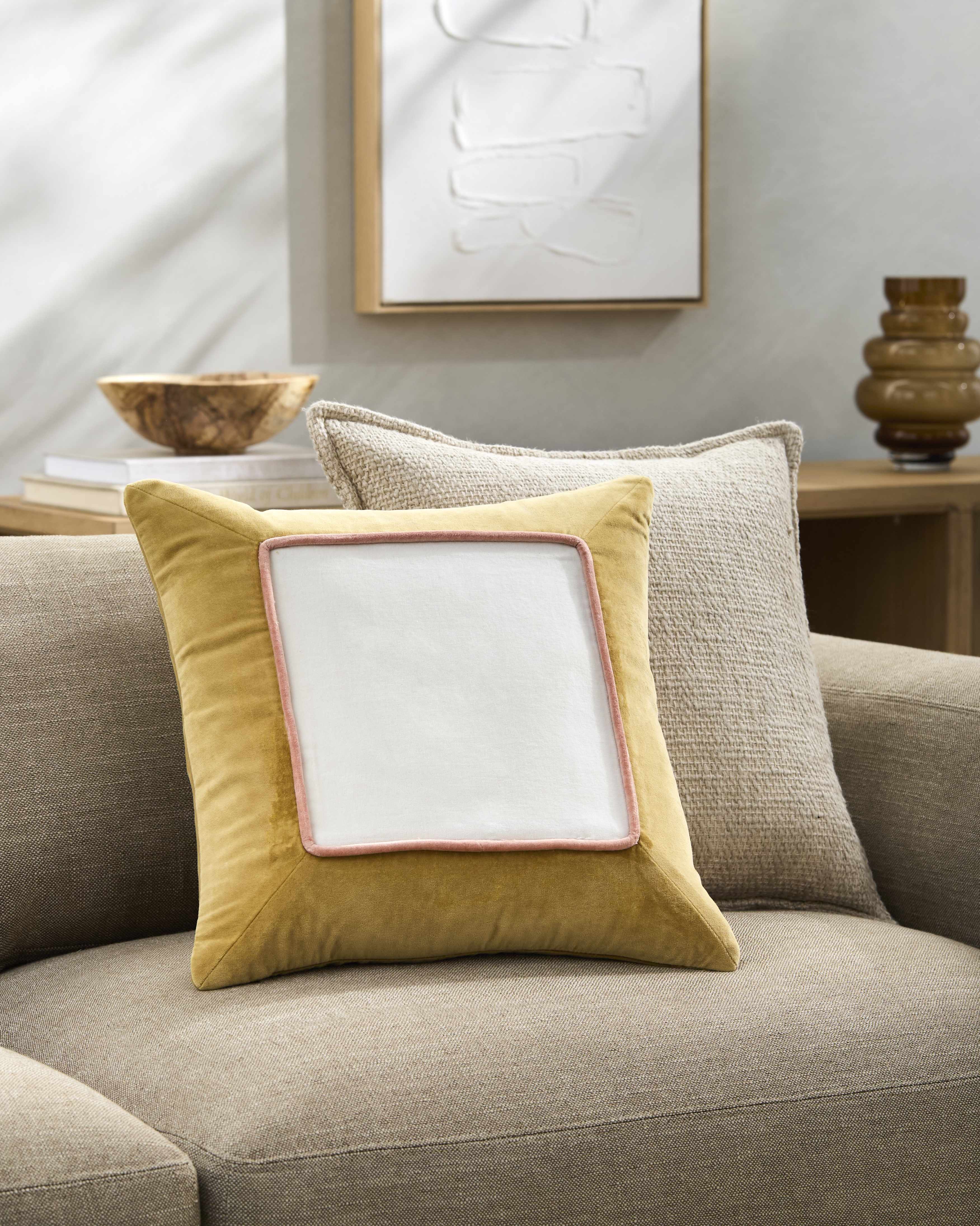 Rahiq Yellow Border Cotton Throw Pillow