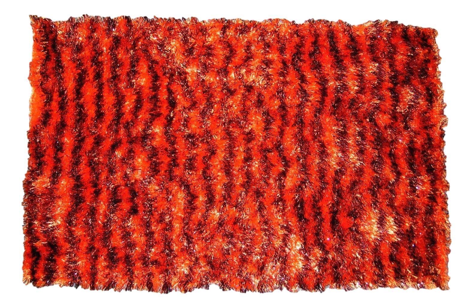 DaDa Bedding Shaggy Soft Rectangle Floor Door Mat Bath Carpet Rug - Striped Orange & Brown - 20