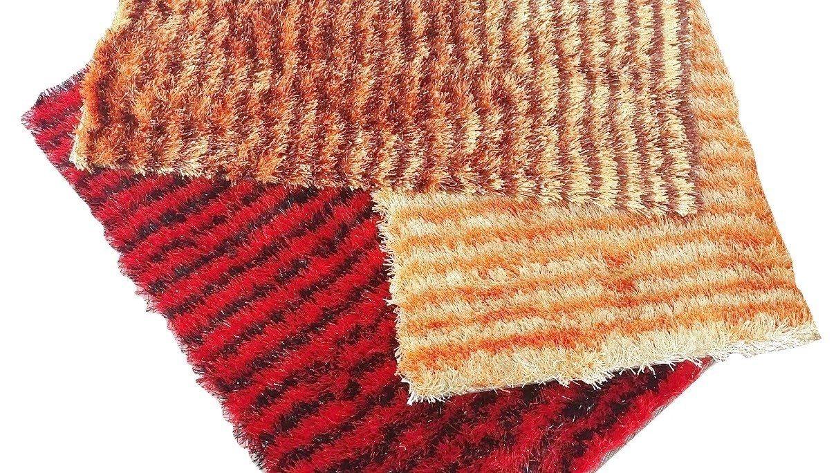 DaDa Bedding Shaggy Soft Rectangle Floor Door Mat Bath Carpet Rug - Striped Orange & Brown - 20
