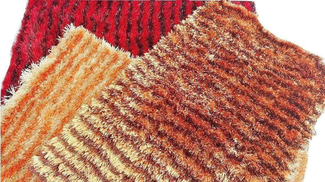 DaDa Bedding Shaggy Soft Rectangle Floor Door Mat Bath Carpet Rug - Striped Orange & Brown - 20