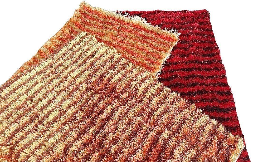 DaDa Bedding Shaggy Soft Rectangle Floor Door Mat Bath Carpet Rug - Striped Orange & Brown - 20