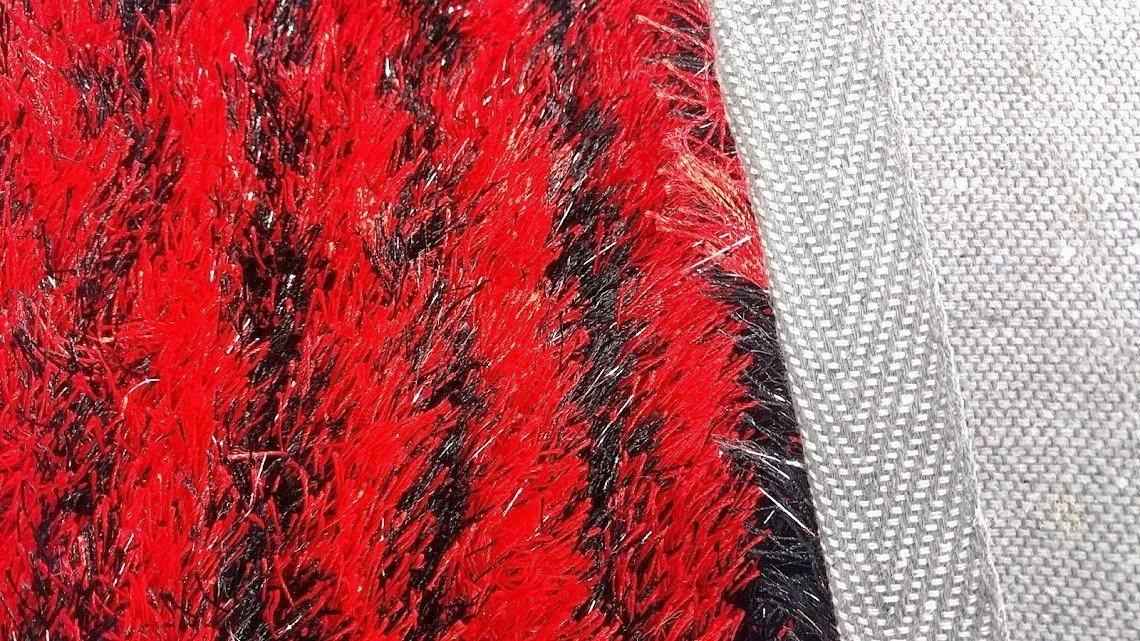DaDa Bedding Shaggy Soft Rectangle Door Mat Bath Carpet Rug - 20" x 32", Striped Red & Black