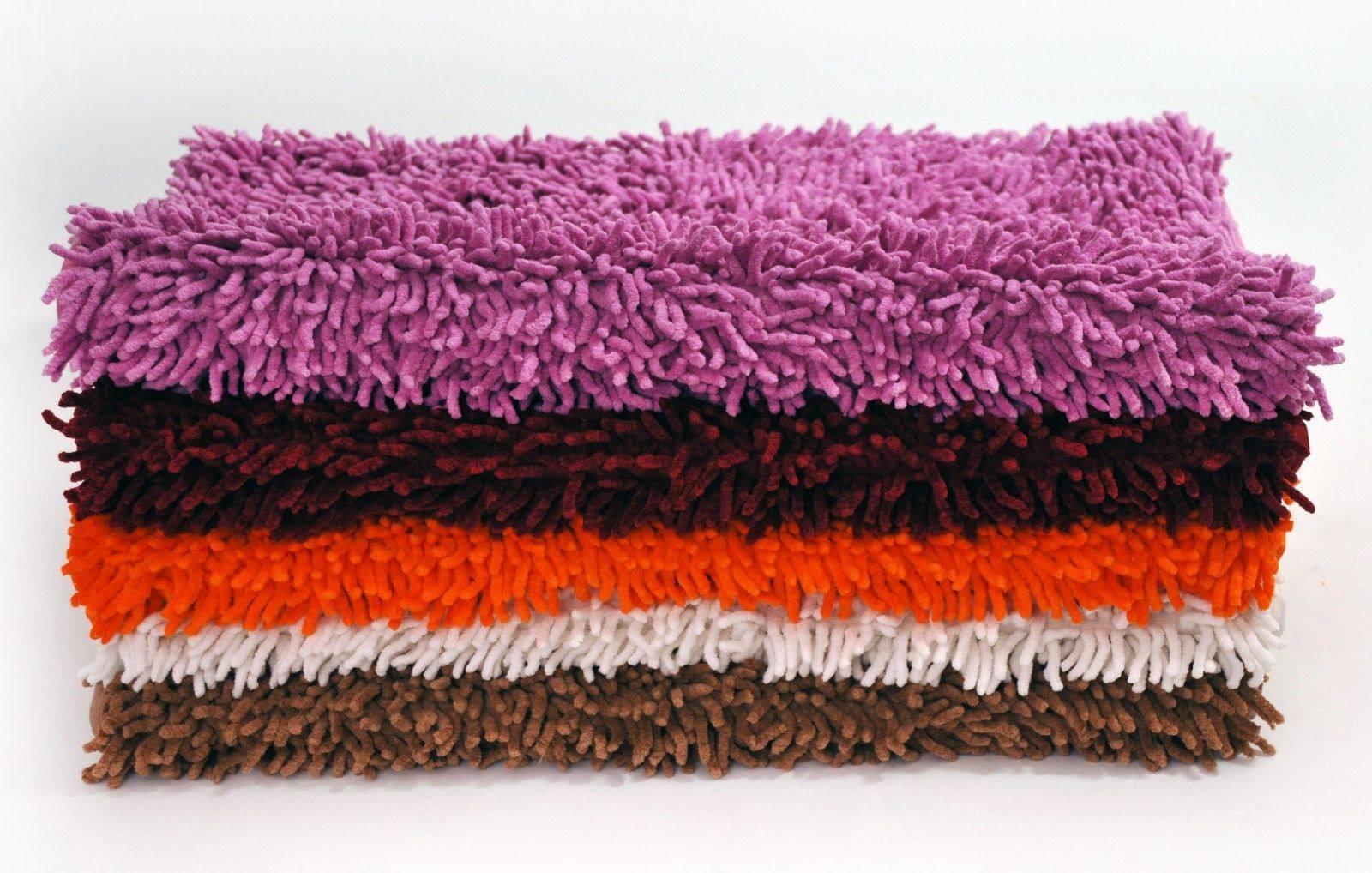 DaDa Bedding Vanilla Ivory White Shaggy Soft Chenille Noodle Carpet Rug Bath Mat