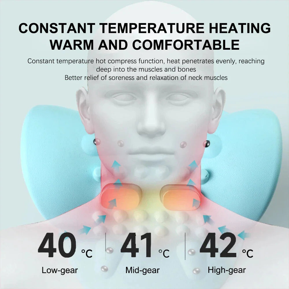 Electric Neck Massager Cervical Pillow EMS Traction Heating Vibration Massage