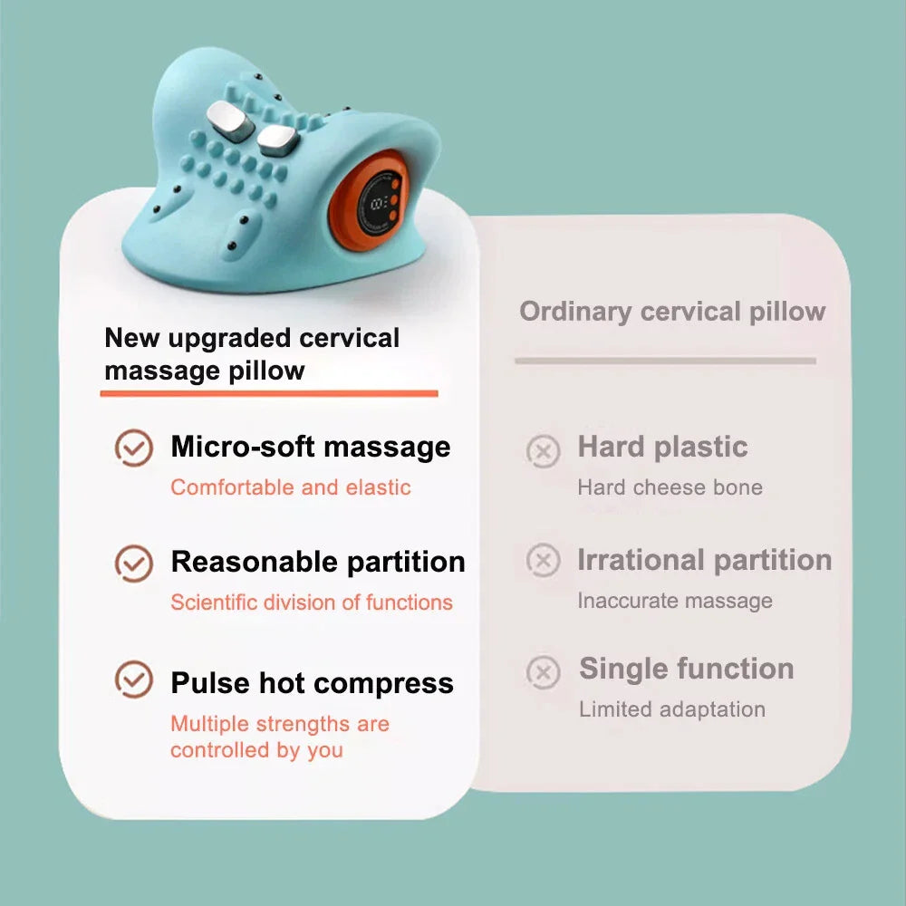 Electric Neck Massager Cervical Pillow EMS Traction Heating Vibration Massage